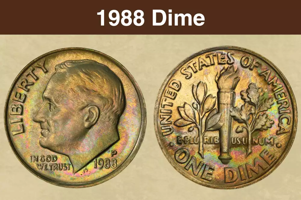 1988 Roosevelt dime obverse showing mint mark position and portrait of Franklin Roosevelt